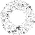 Design of wreath on white background with black elements for decorative design. Happy new year ornament. Vector illustration Royalty Free Stock Photo