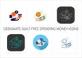 Designate guilt-free spending money icons set Royalty Free Stock Photo