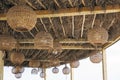 Designed rattan wicker lampshades on the ceiling Royalty Free Stock Photo