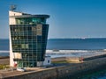 Designed by SMC Parr Architects, the glass clad building of the Marine Operations Centre of the Port of Aberdeen, Scotland, UK.