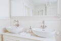 Designed washbasins in retro bathroom Royalty Free Stock Photo