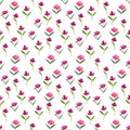 Designed watercolor painted tulips with leaves in seamless pattern on white background. artwork is for background, tile print.