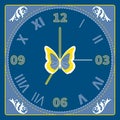 Designer analogue butterfly wall clock in a blue case