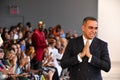 Designer Bibhu Mohapatra greets the audience after presenting his fashion collection during New York Fashion Week