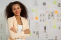 Designer beside board with sketches Royalty Free Stock Photo