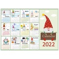 designer calendar for 2022 cute gnome in different situations cartoon style