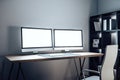 Designer desktop with two empty computer screen Royalty Free Stock Photo