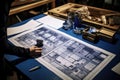 Designer engineer draft equipment model develop drawing technical industrial factory blueprint scheme paper