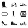Designer footgear icons set, simple style