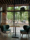 Designer green chairs in a cafe