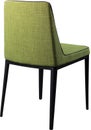 Designer green dining chair on black metal legs. Modern soft chair isolated on white background.