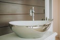 Designer hand wash basin. White sink in cafe Royalty Free Stock Photo