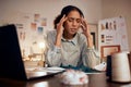 Designer, headache and woman stress in studio for creative burnout, management anxiety or fashion mistake. Black woman Royalty Free Stock Photo