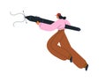Designer holding stylus, using pen tool, creating digital art. Illustrator sketching, drawing, designing. Modern