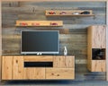 Designer living room wall with tv wooden cupboard