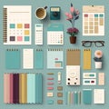 Designer place of work with tools and elements office supply. Generative Ai Royalty Free Stock Photo