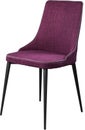 Designer purple dining chair on black metal legs. Modern soft chair isolated on white background.