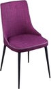 Designer purple dining chair on black metal legs. Modern soft chair isolated on white background.