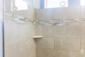 Designer renovation construction bathroom with bath tub shower Royalty Free Stock Photo