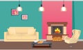 Designer Room with Fireplace and Furniture Vector Royalty Free Stock Photo