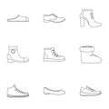 Designer shoes icons set, outline style Royalty Free Stock Photo