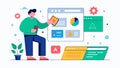 A designer uses AB testing data to optimize the layout and design of a landing page.. Vector illustration. Royalty Free Stock Photo