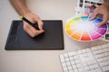 Designer using graphics tablet and colour wheel Royalty Free Stock Photo