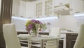 Designer kitchen. White kitchen interior. Designer white kitchen. Royalty Free Stock Photo