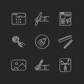 Designer work elements chalk white icons set on black background Royalty Free Stock Photo