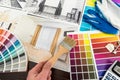 Designer work at home renovation choice color for apartaments sketch