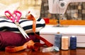 Designer work place sewing machine in office. Royalty Free Stock Photo