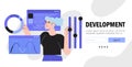 Designer work on ui ux design or mobile application. Studio or agency prototyping or coding web page or mobile app Royalty Free Stock Photo