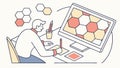 Designer Working on Hexagonal Pattern UI, Creative Tech Interface, vector design Generative AI Royalty Free Stock Photo
