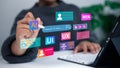 Designer working on tablet with UI UX AI web development technology interface concept Royalty Free Stock Photo