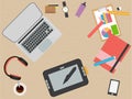 Designer Workplace. Flat design. illustration. Royalty Free Stock Photo