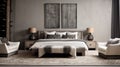 Gray Mudcloth Bedroom Decor With White Furniture And Himalayan Art