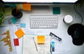 The designers desk. High angle shot of a creative workstation with no people.