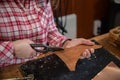 Copper master, hands detail of craftsman at work Royalty Free Stock Photo