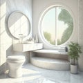 Designing a Luxurious Bathroom: Featuring a White Cylinder Marble Wash Basin, Round Vanity Mirror, Shower Bench, Recessed Wall