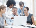 Designing the new website. A multi-ethnic group of business people sitting around a laptop during a meeting. Royalty Free Stock Photo