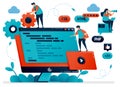 Designing program, web, apps on monitor screen or desktop. Teamwork in developing programming. Debugging development process. Royalty Free Stock Photo