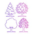 Neon outlines of four tree shapes are arranged in a grid on a white background Royalty Free Stock Photo