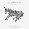 Unicorn Mandala Vector Line Art Style. Coloring page for adult and kids. Vector Illustration.