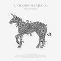 Unicorn Mandala Vector Line Art Style. Coloring page for adult and kids. Vector Illustration.