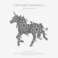 Unicorn Mandala Vector Line Art Style. Coloring page for adult and kids. Vector Illustration.
