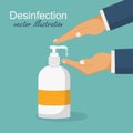 Desinfection concept. Man washing hands. Vector illustration in flat design. Applying a moisturizing sanitizer