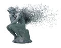 Desintegration Of Digital Metal Sculpture Thinker On White Background