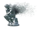 Desintegration Of Metal Sculpture Thinker On White Background