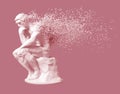 Desintegration Of Sculpture Thinker On Pink Background