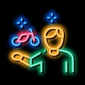 desire man to rent bike neon glow icon illustration